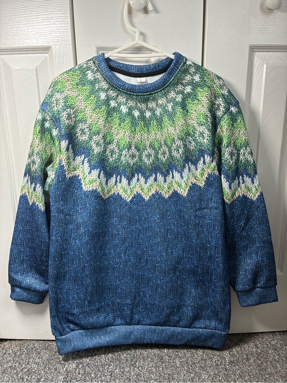 Blue & Green Fair Isle Crewneck Sweater by